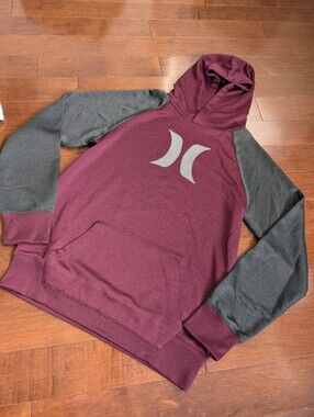 Hurley Youth Size 14/16 Maroon Hoodie with Gray Raglan Sleeves
